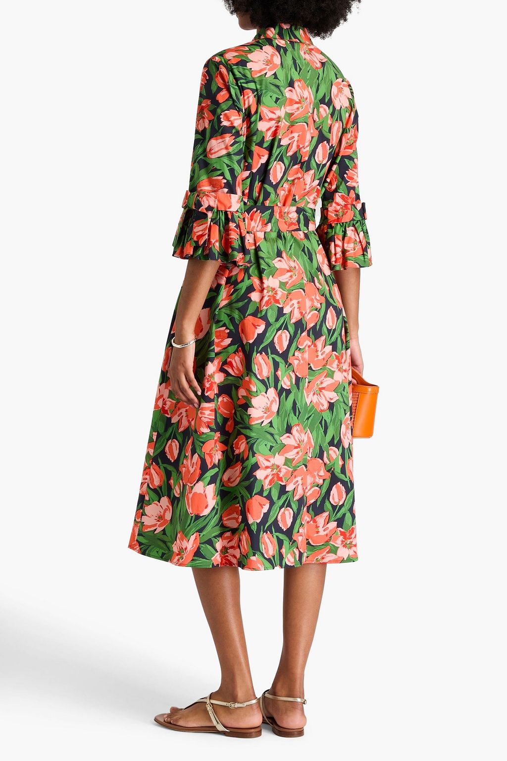 CAROLINA HERRERA Floral-print cotton-blend poplin midi shirt dress