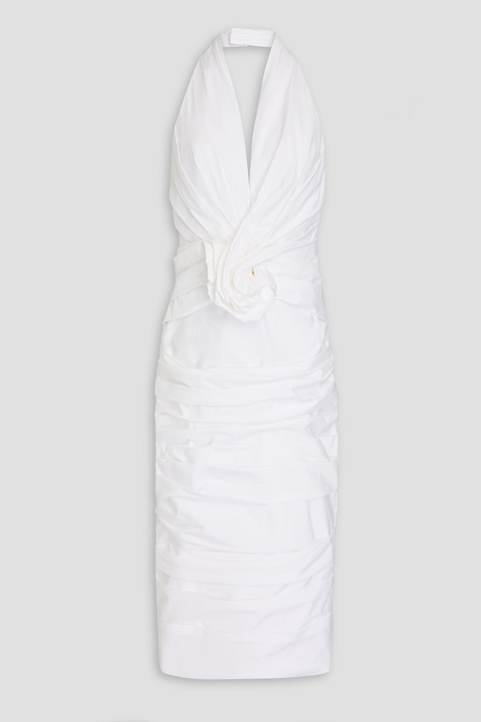 carolina herrera - floral-appliquéd cotton-blend poplin halterneck midi dress - white - us 10