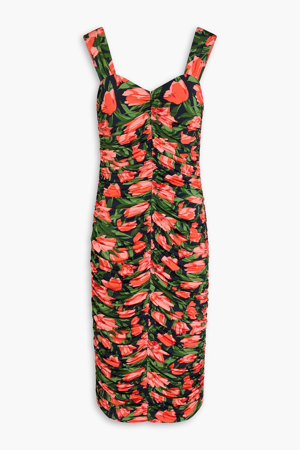 Carolina Herrera Ruched Floral-print Stretch-jersey Midi Dress