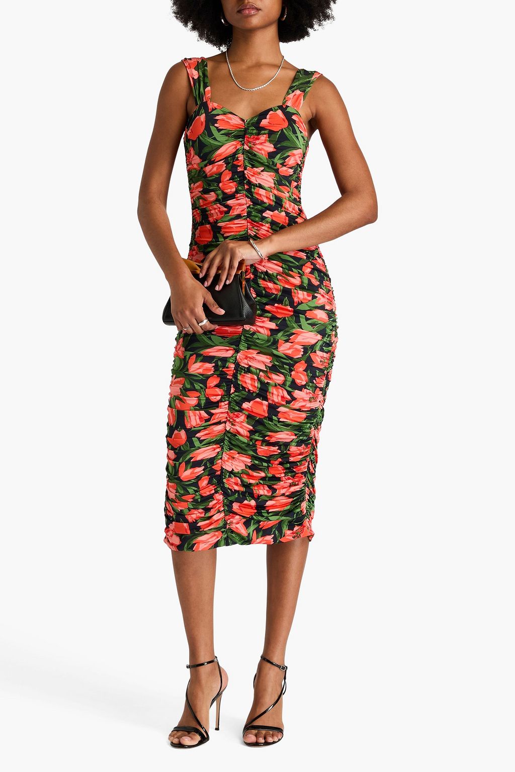 CAROLINA HERRERA Midikleid aus Stretch-Jersey mit floralem Print und Raffungen