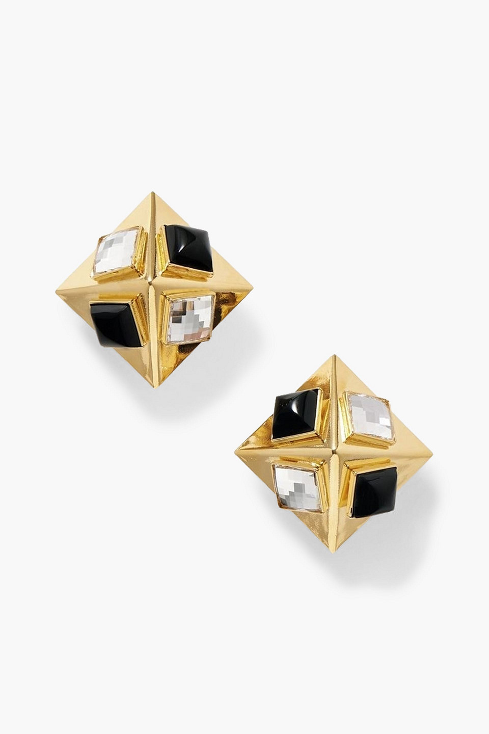 Alessandra Rich Pyramid Gold-tone Crystal Clip Earrings