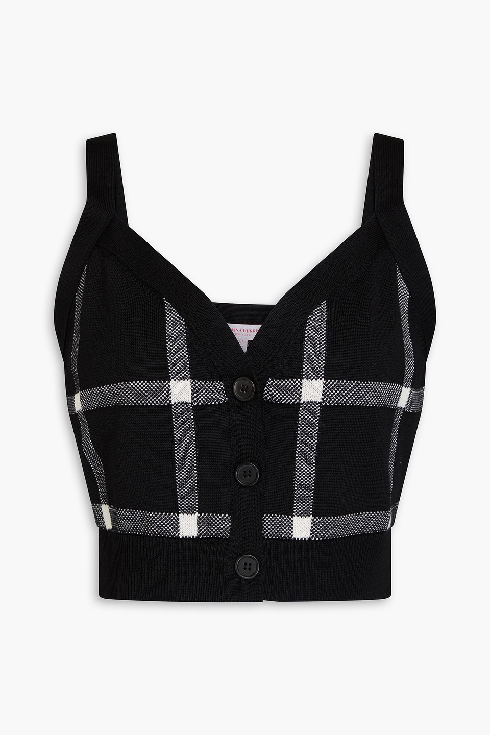 Cropped checked wool-blend top