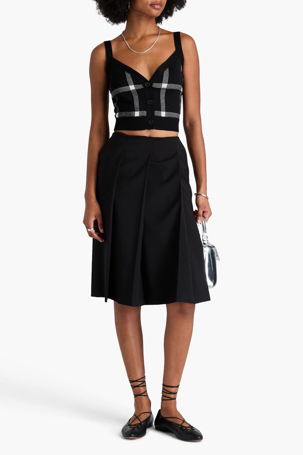 CAROLINA HERRERA Checked wool-blend bra top