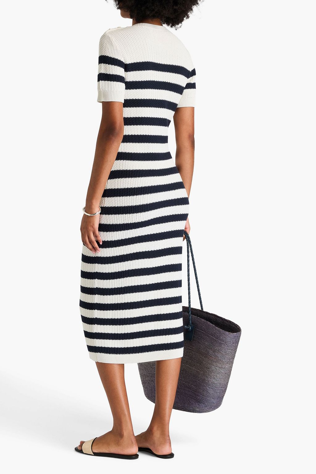 CAROLINA HERRERA Gestreiftes Midikleid aus einer Seiden-Baumwollmischung