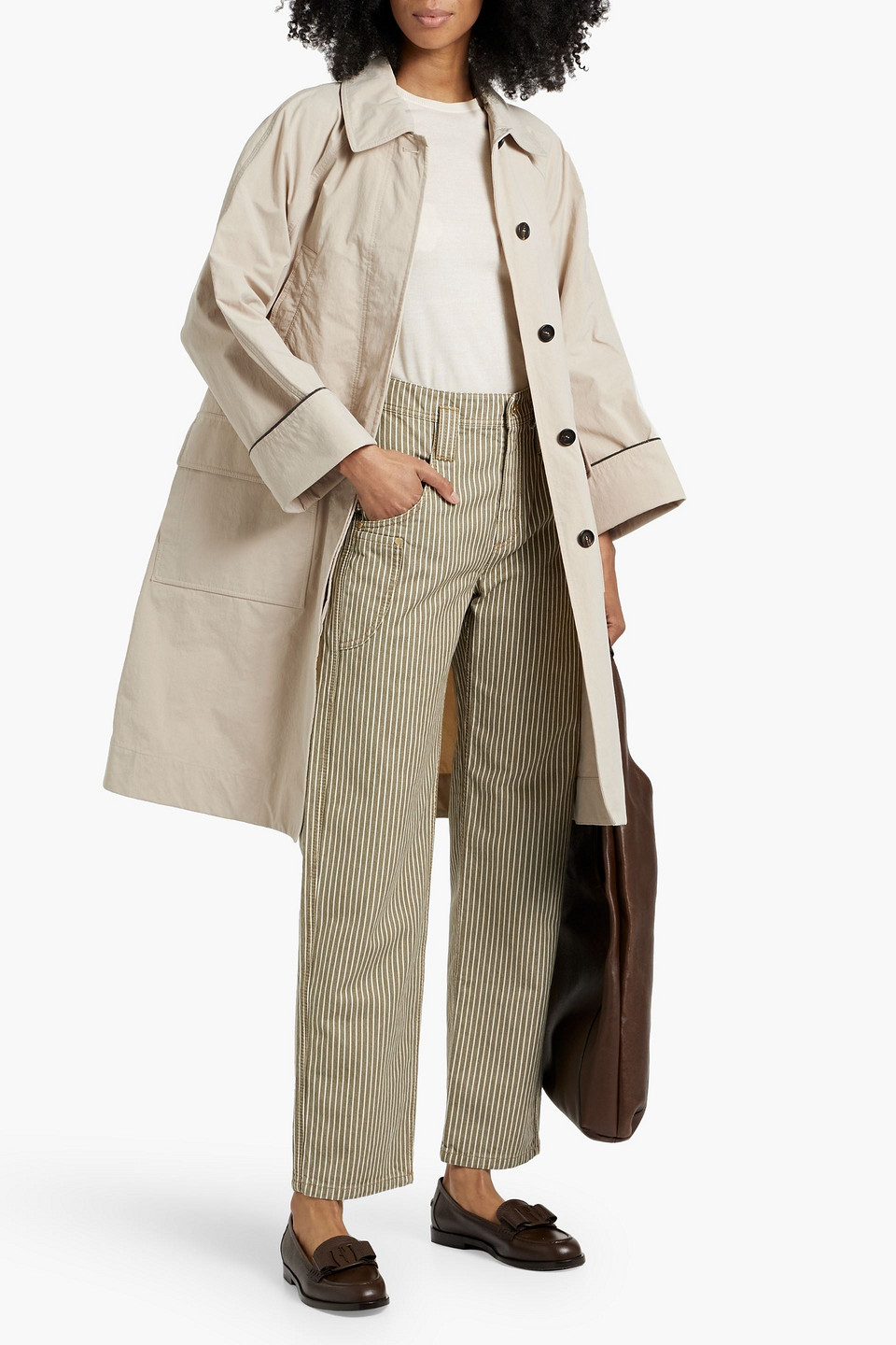 Brunello Cucinelli Bead-embellished Canvas Coat In Neutral
