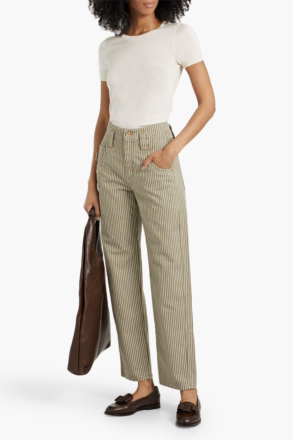 BRUNELLO CUCINELLI Striped cotton-twill straight-leg pants