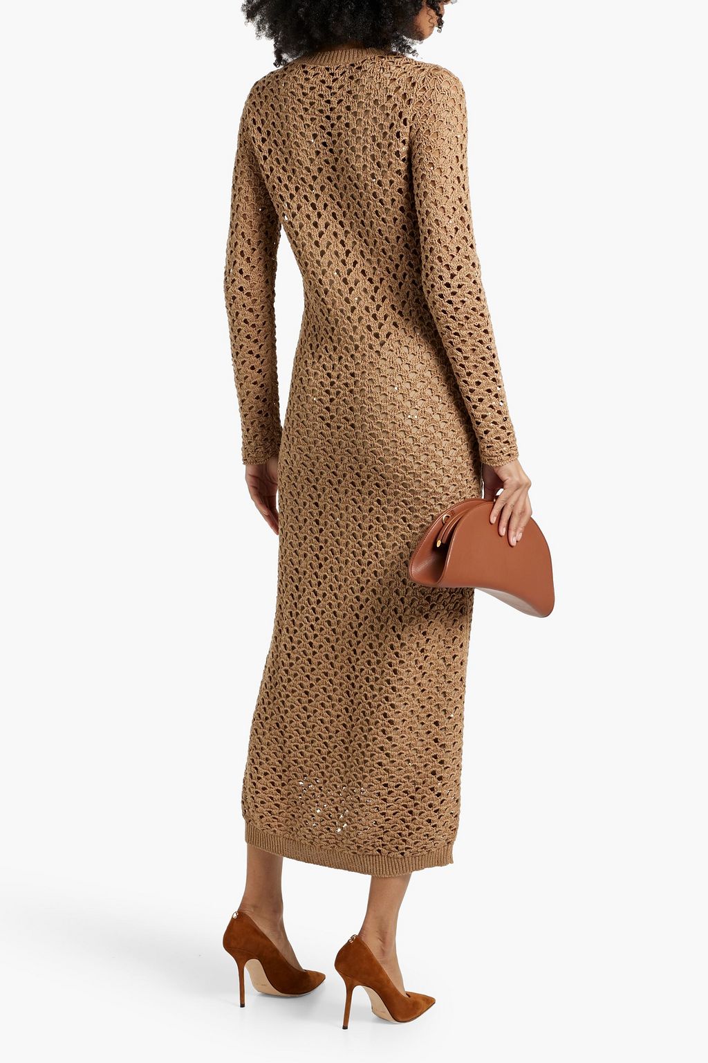 BRUNELLO CUCINELLI Open-knit cotton, linen and silk-blend midi dress