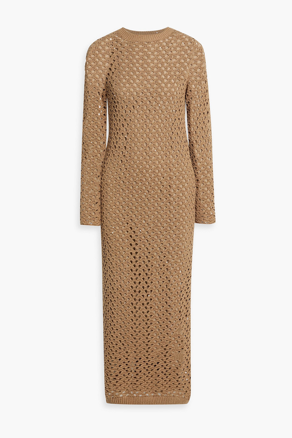Brunello Cucinelli Open-knit Cotton, Linen And Silk-blend Midi Dress