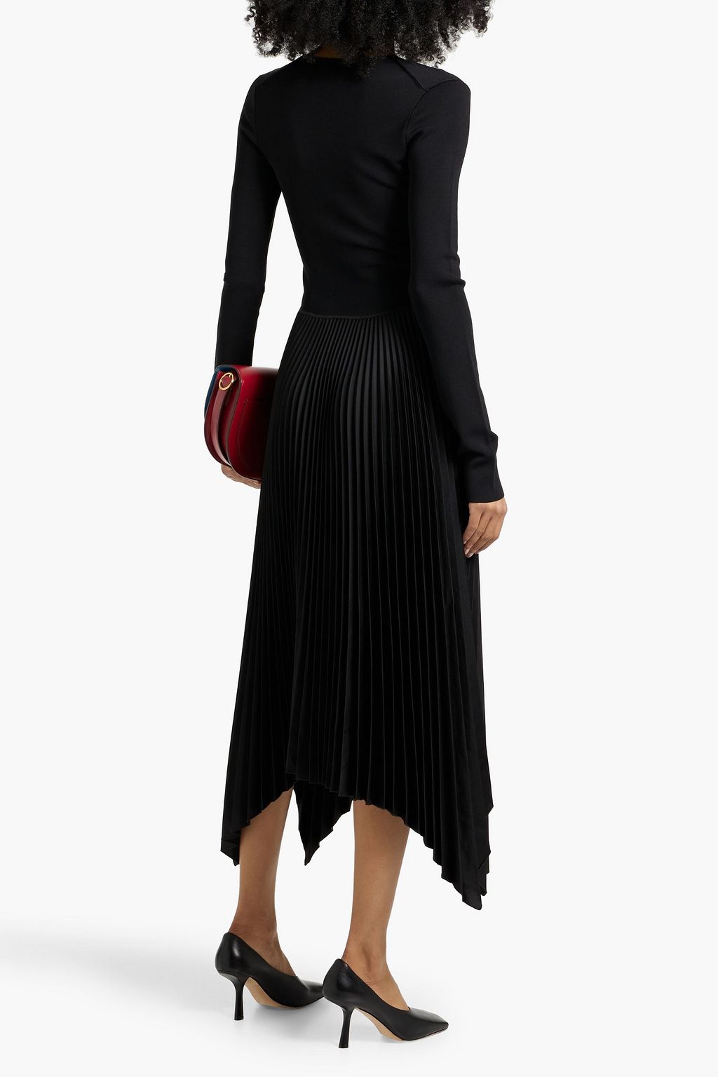 JOSEPH Dubois knit-paneled pleated satin midi dress