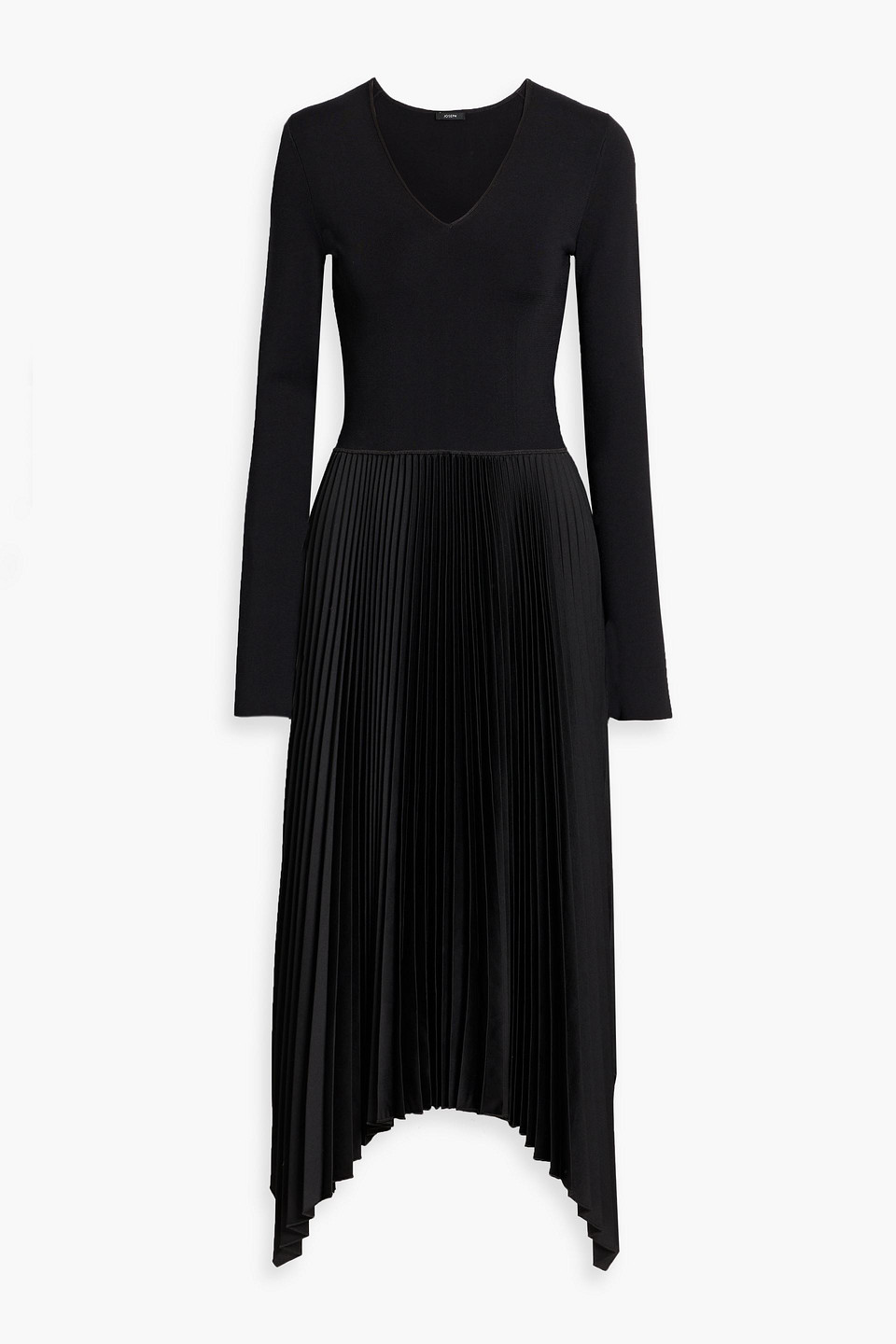 Joseph Dubois Knit-paneled Pleated Satin Midi Dress In Black