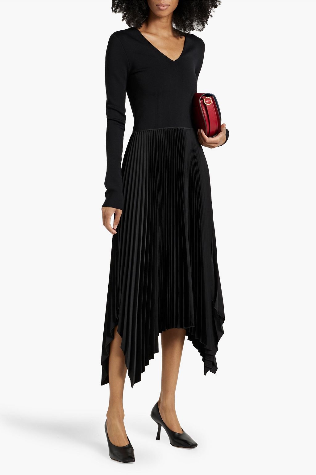 JOSEPH Dubois knit-paneled pleated satin midi dress