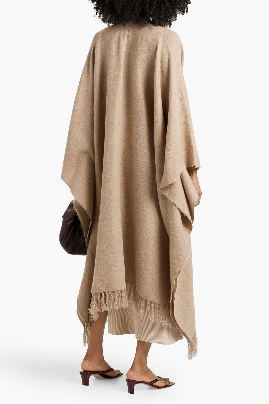 BRUNELLO CUCINELLI Bead-embellished fringed knitted poncho