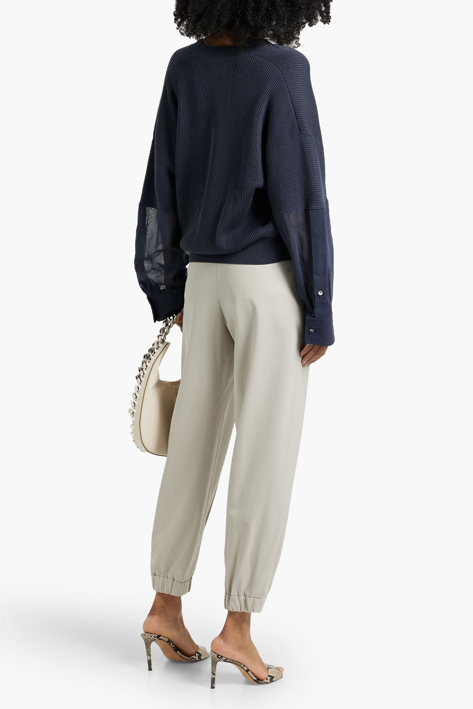 Brunello Cucinelli Voile-paneled Ribbed Cotton Sweater In Gray