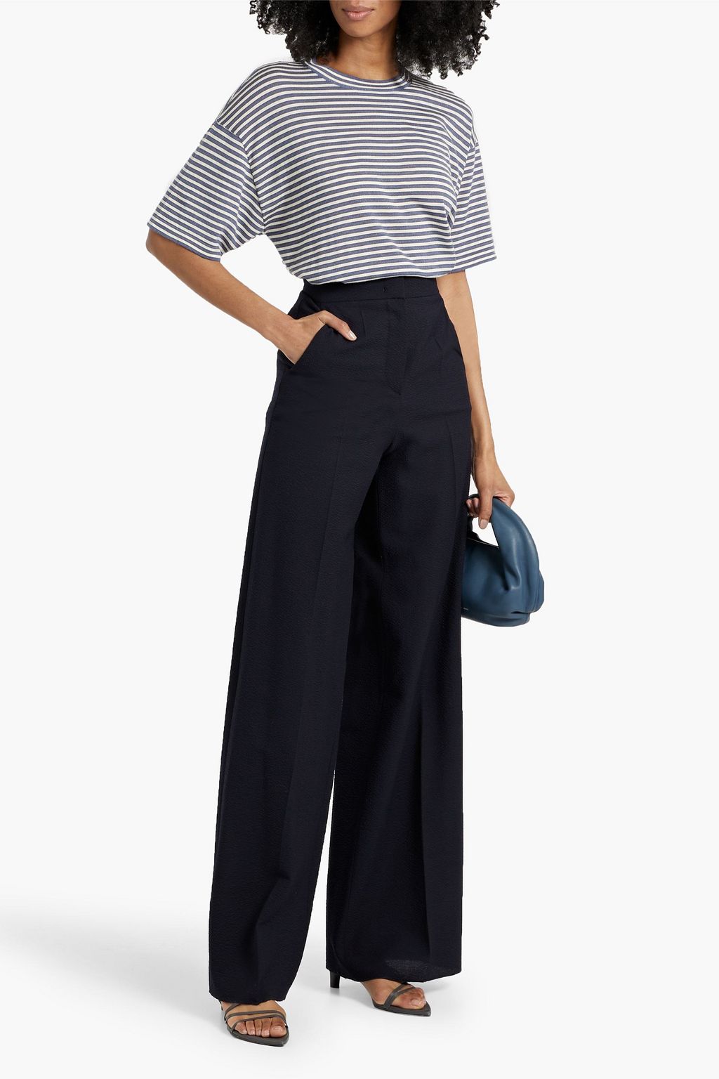 BRUNELLO CUCINELLI Bead-embellished metallic striped cashmere-blend top