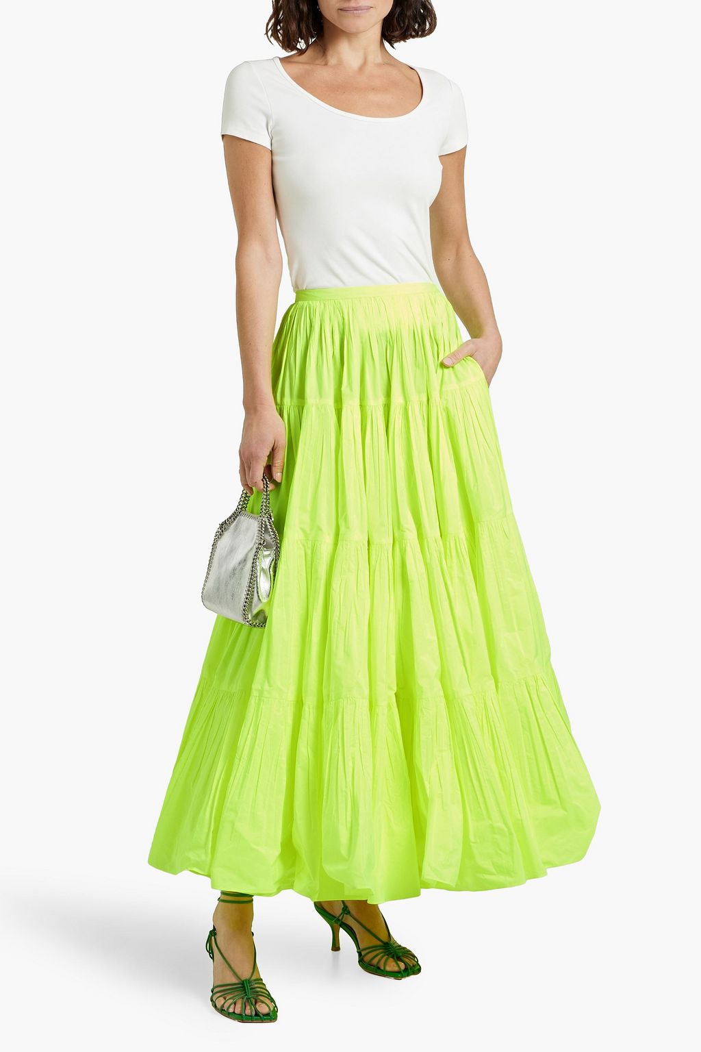 VALENTINO GARAVANI Tiered neon shell maxi skirt