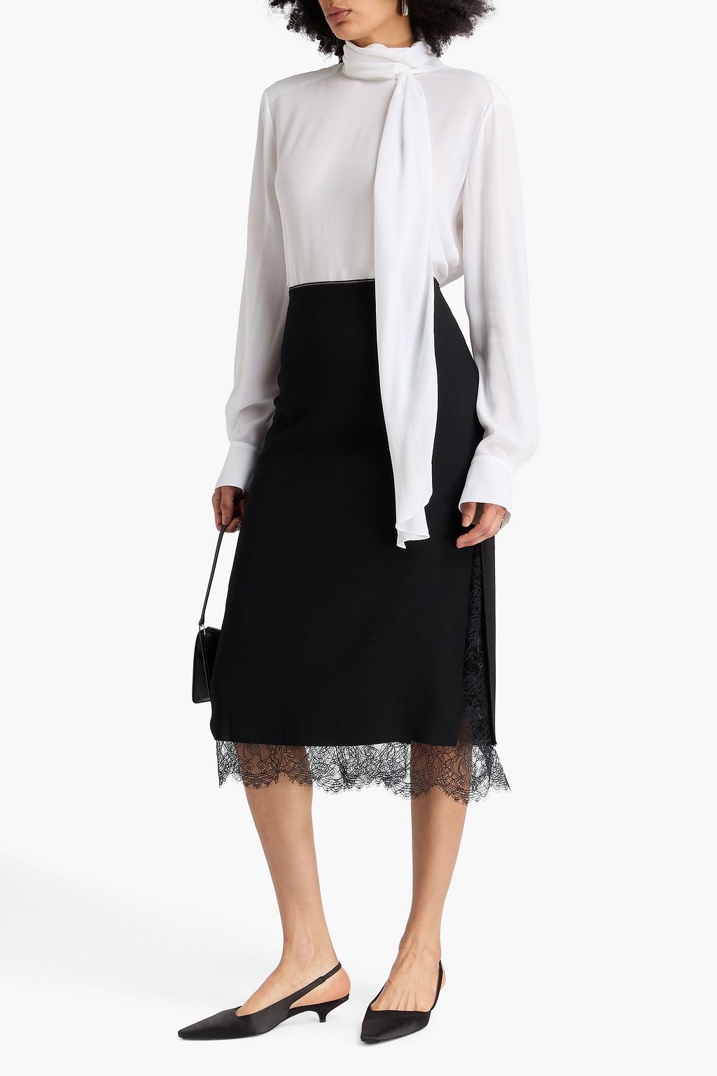 ANOTHER TOMORROW Tie-neck crepe top