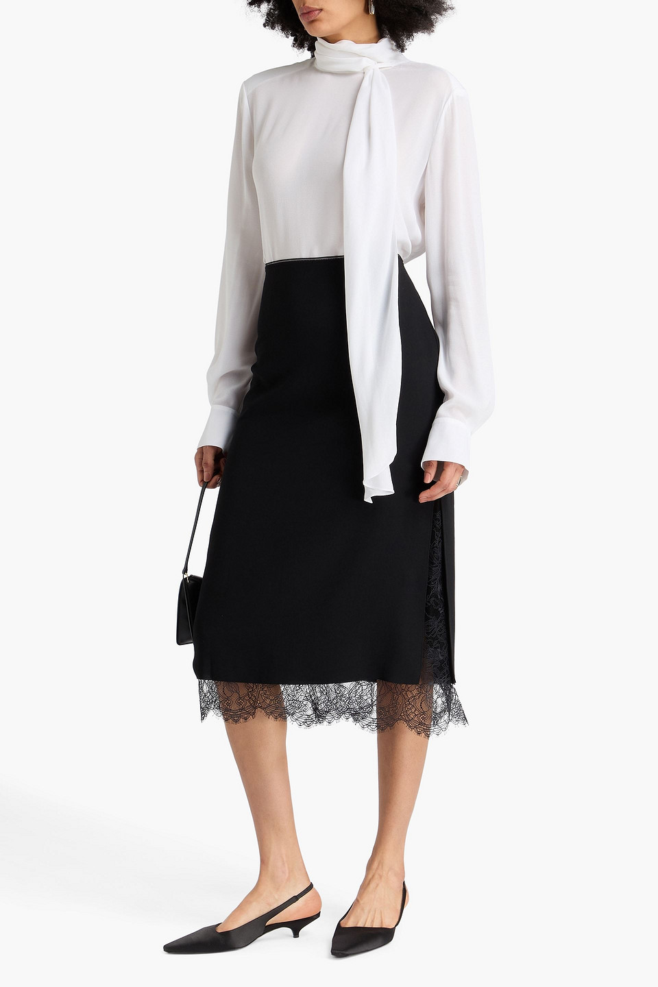 Another Tomorrow Tie-neck Crepe Top In White