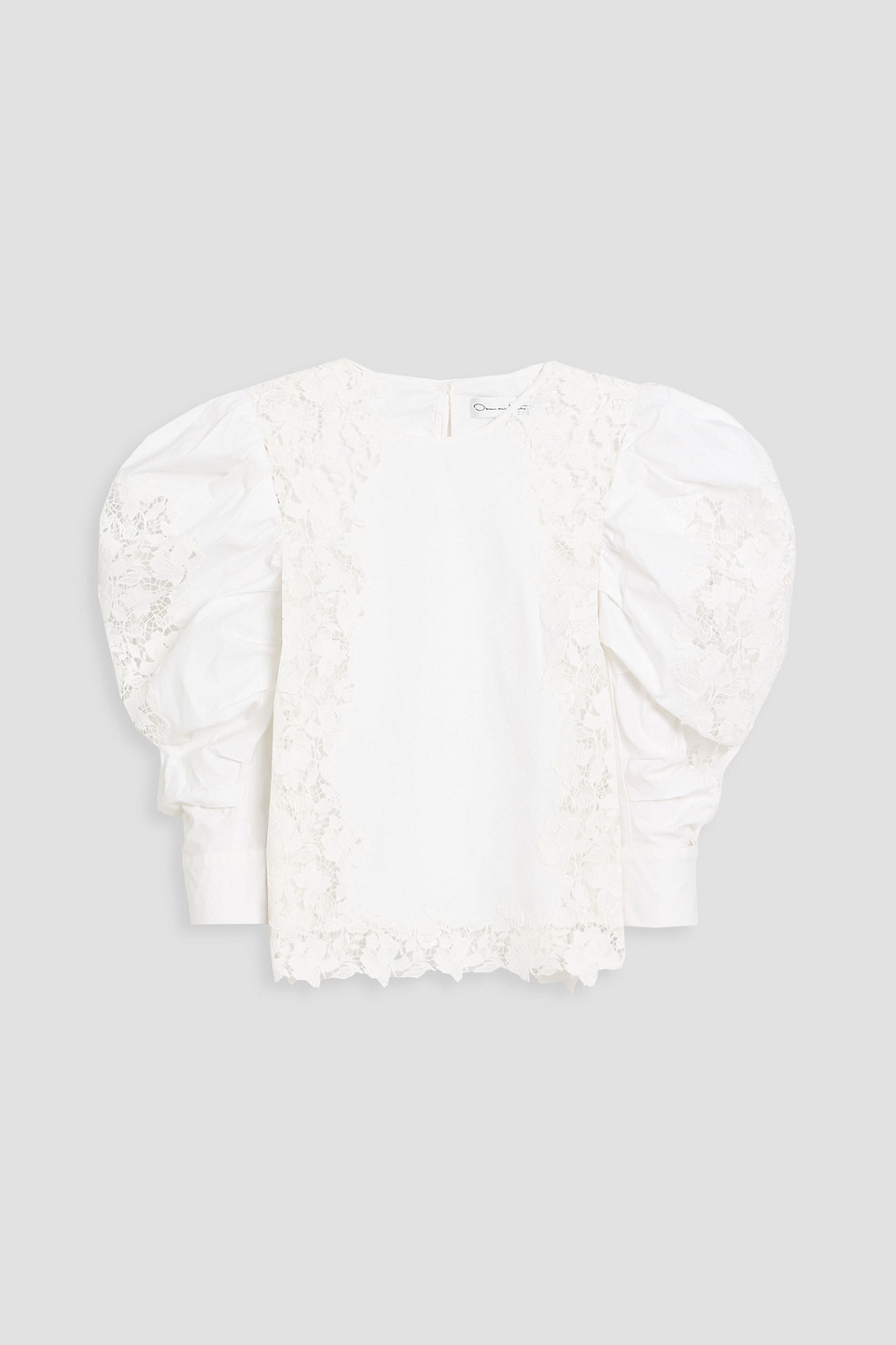 oscar de la renta - guipure lace and cotton-blend poplin blouse - white - us 00
