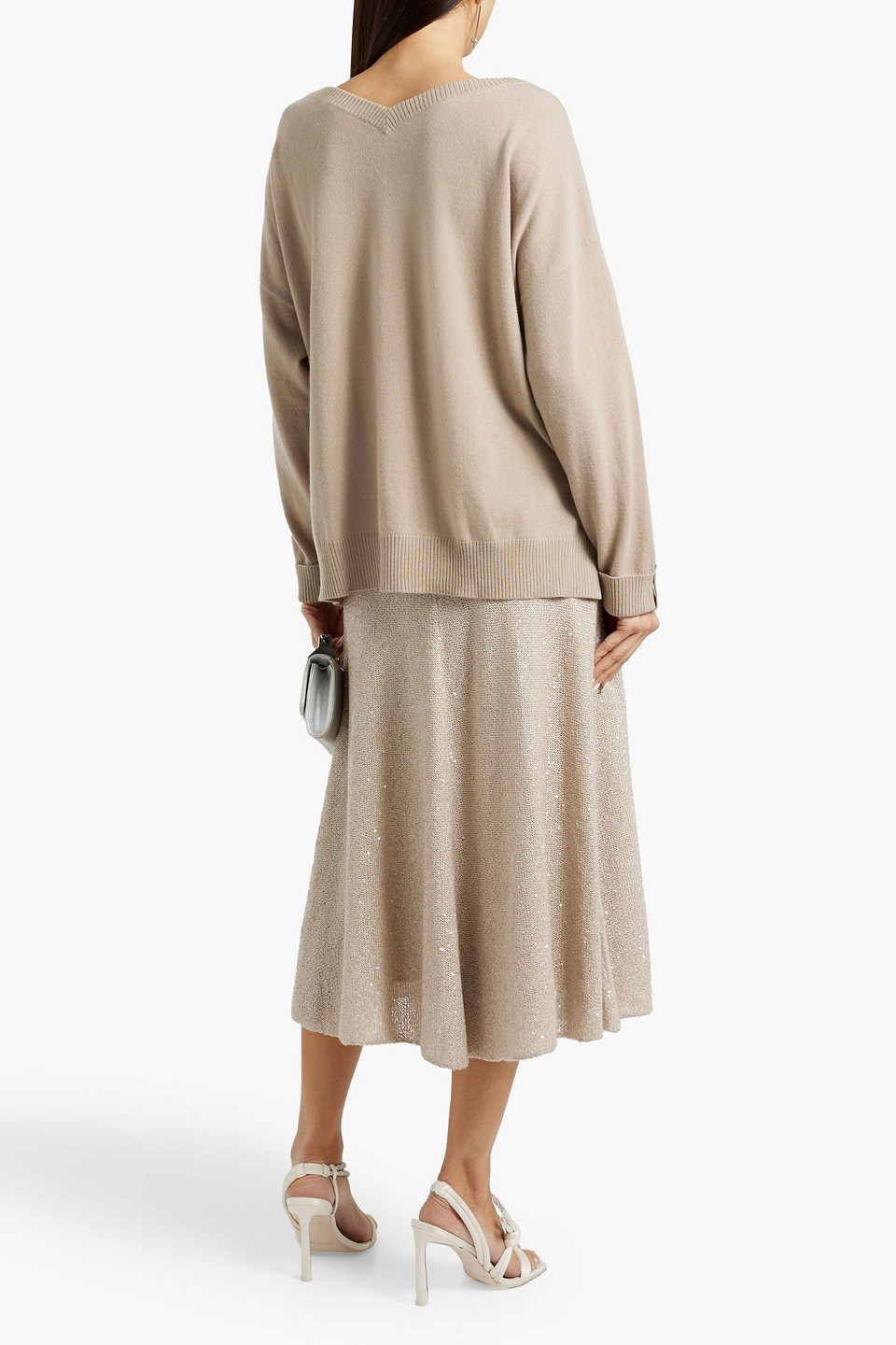Brunello Cucinelli Sequin-embellished Crochet-knit Linen, Cashmere And Silk-blend Midi Skirt
