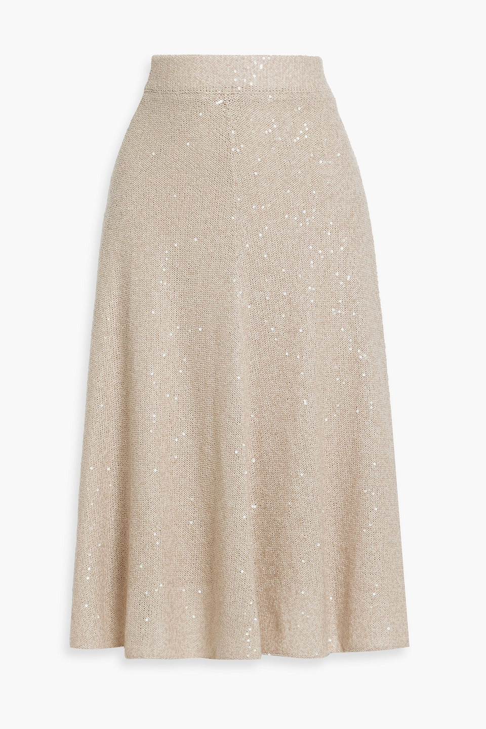 Brunello Cucinelli Sequin-embellished Crochet-knit Linen, Cashmere And Silk-blend Midi Skirt