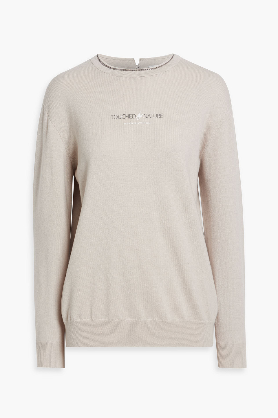 Brunello Cucinelli Bead-embellished Printed Wool, Silk And Cashmere-blend Sweater In Gray