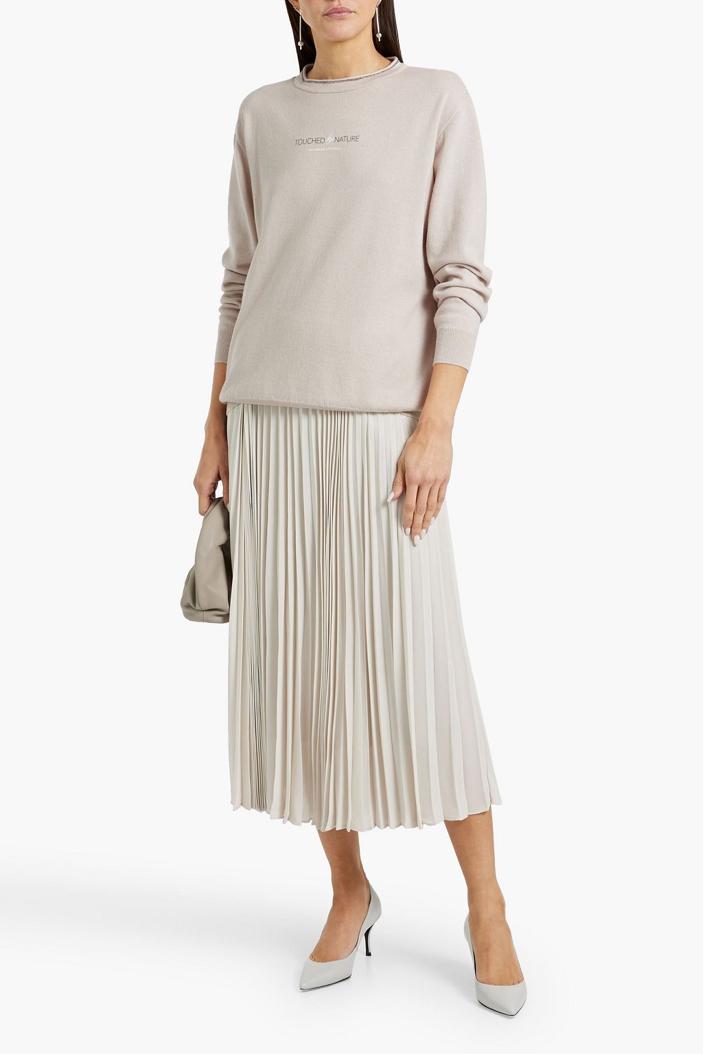 BRUNELLO CUCINELLI Bead-embellished printed wool, silk and cashmere-blend sweater