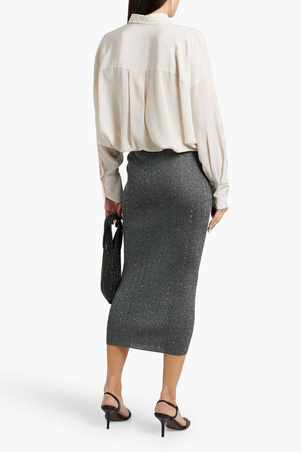 BRUNELLO CUCINELLI Bead-embellished silk crepe de chine shirt