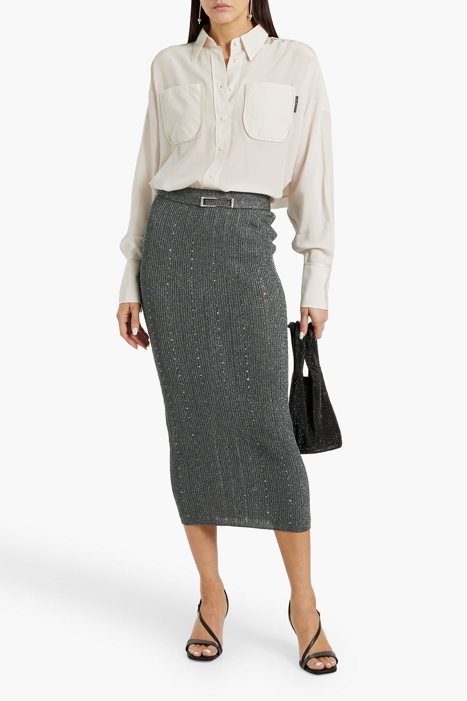 Brunello Cucinelli Bead-embellished Silk Crepe De Chine Shirt