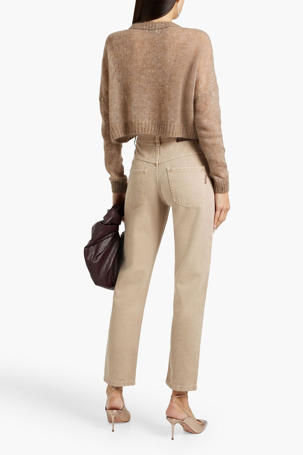 BRUNELLO CUCINELLI Bead-embellished cropped mohair-blend sweater