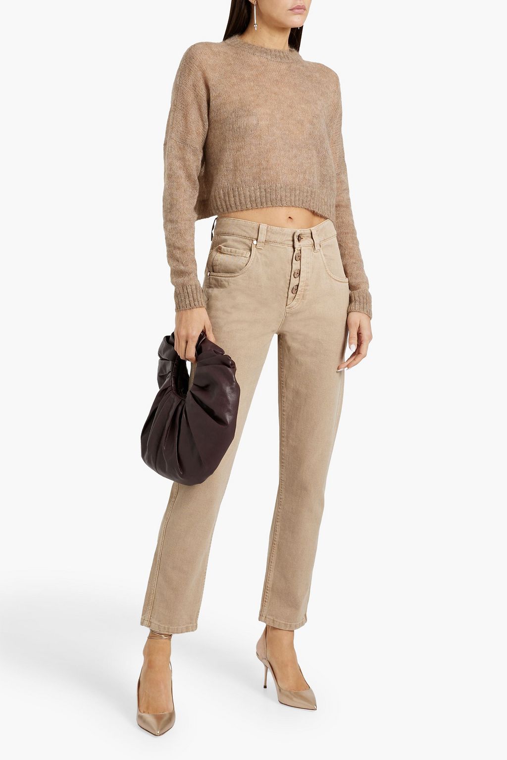 BRUNELLO CUCINELLI Bead-embellished cropped mohair-blend sweater