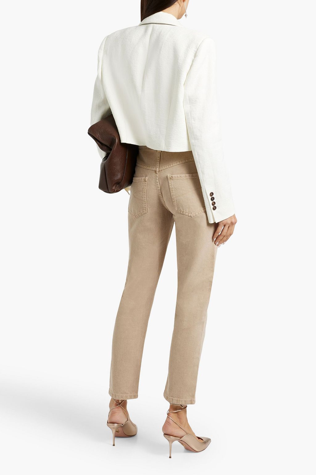 BRUNELLO CUCINELLI Cropped ribbed linen and cotton-blend blazer