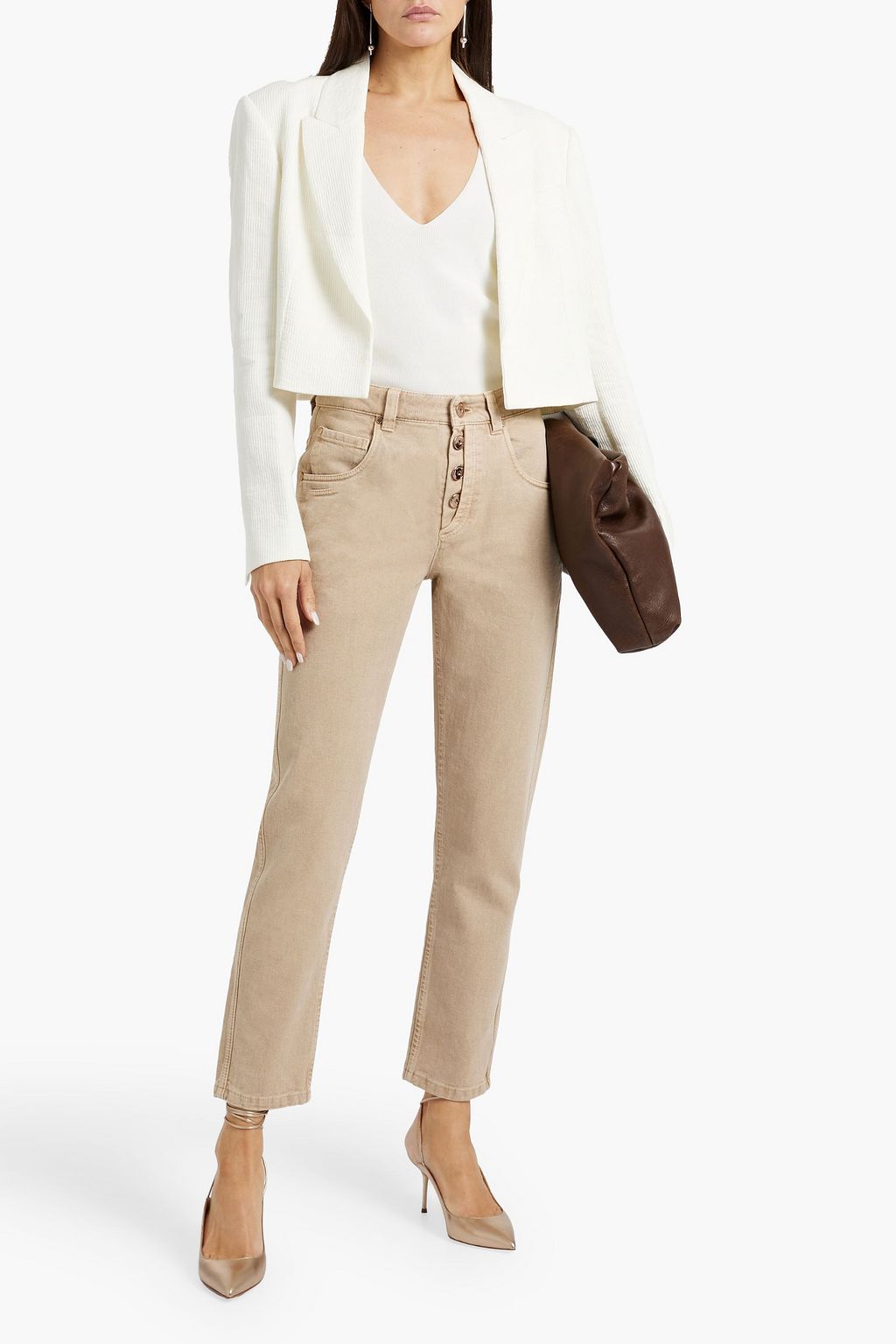 BRUNELLO CUCINELLI Cropped ribbed linen and cotton-blend blazer