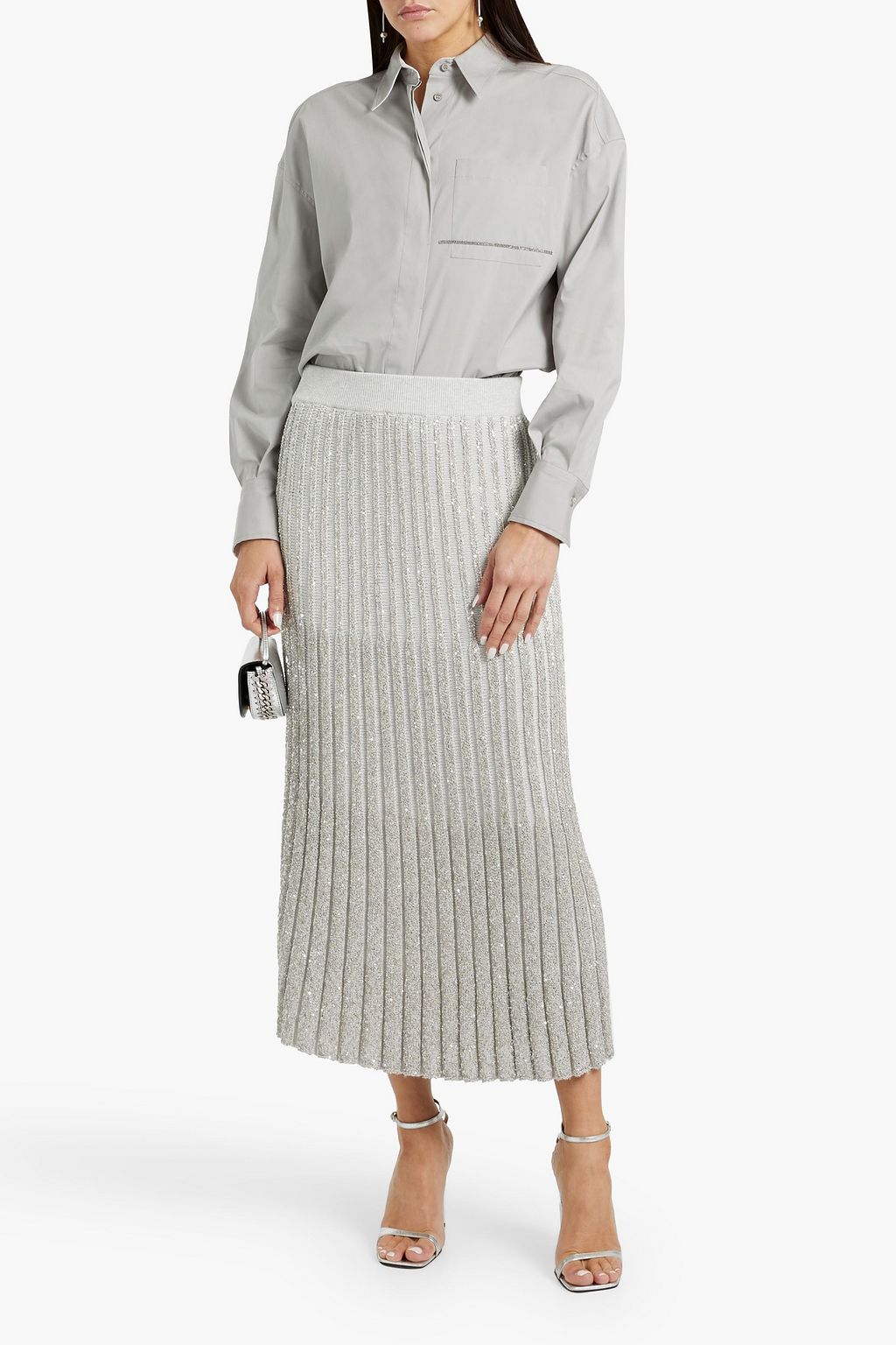 BRUNELLO CUCINELLI Bead-embellished cotton-blend poplin shirt