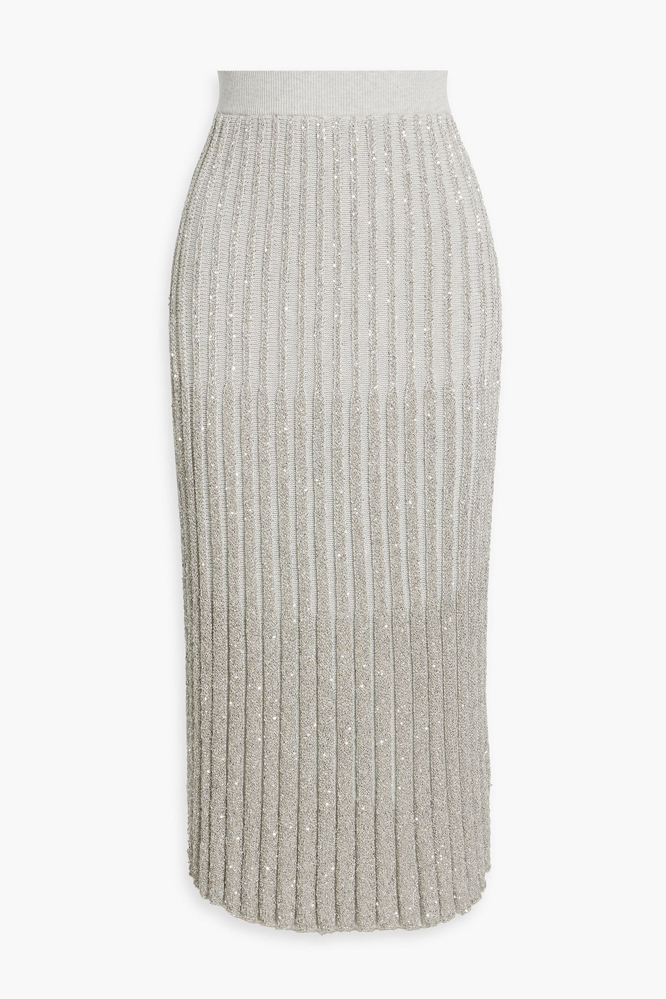Brunello Cucinelli Sequin-embellished Ribbed-knit Midi Skirt