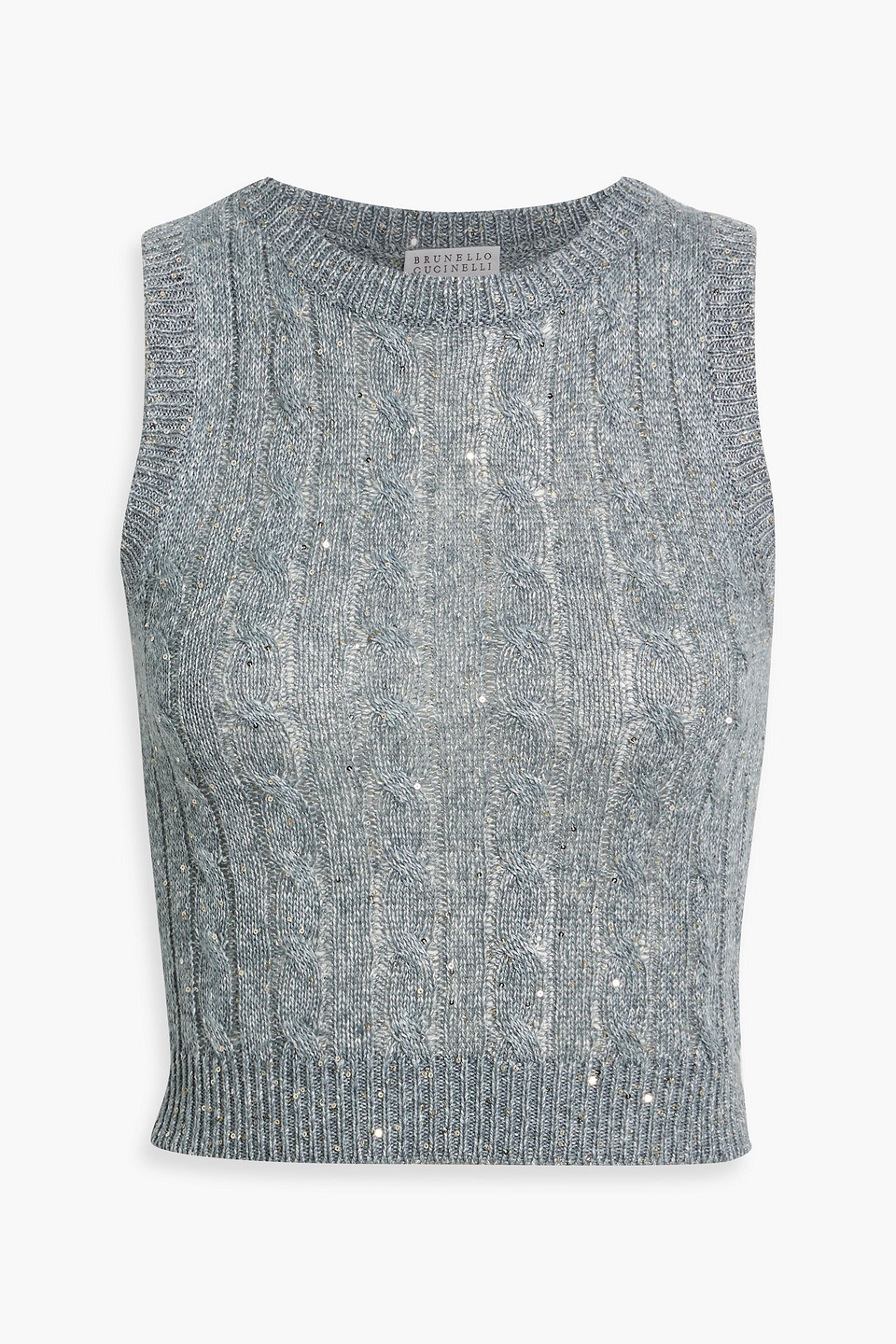 Sequin-embellished cable-knit linen-blend vest
