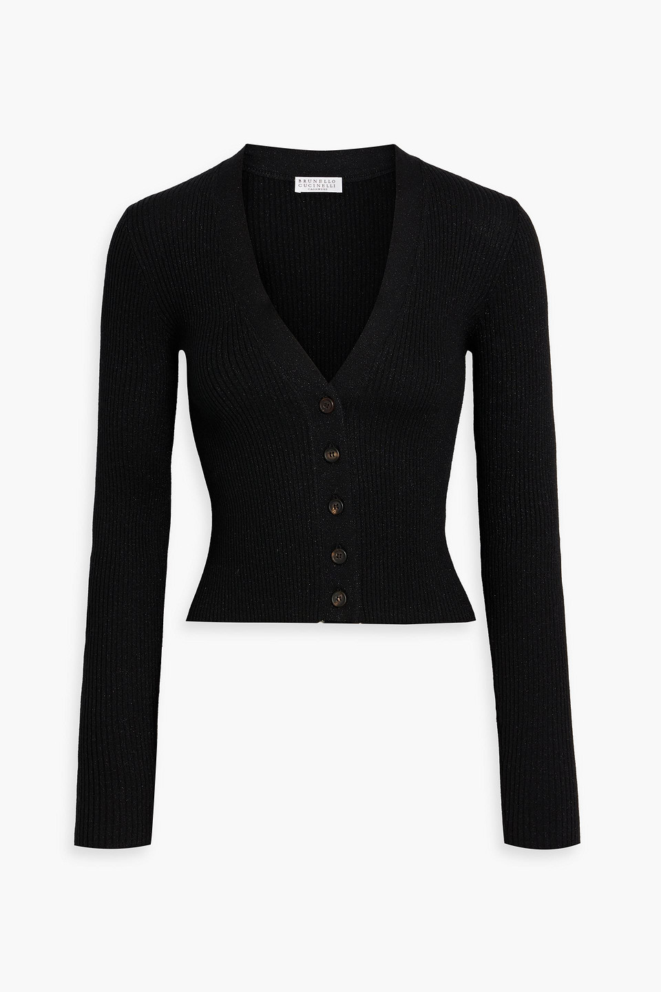 Ribbed metallic cashmere-blend cardigan