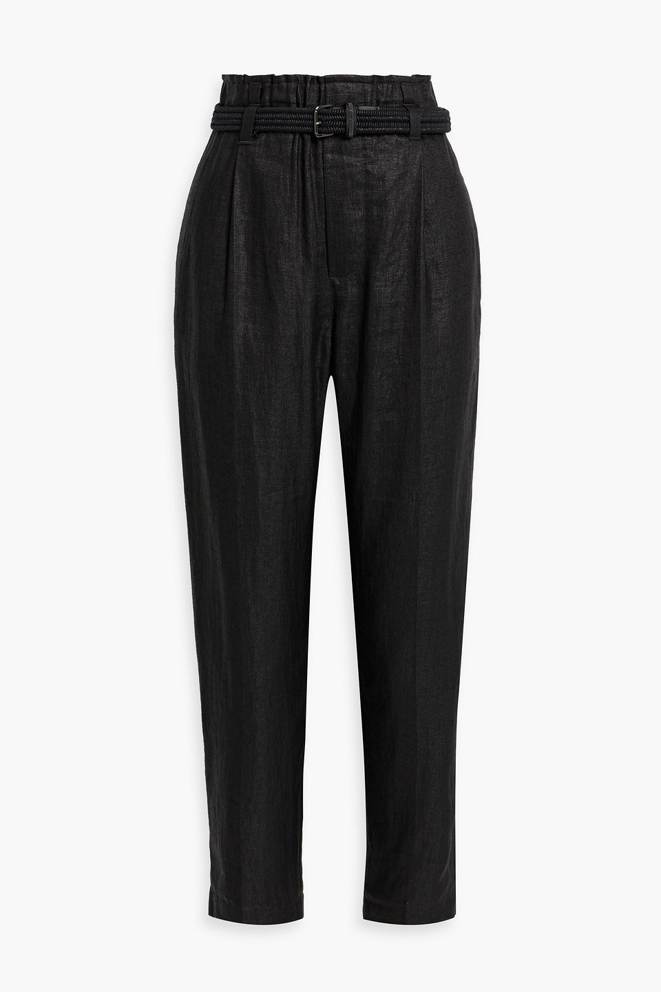 Brunello Cucinelli Bead-embellished Belted Linen-blend Twill Tapered Pants