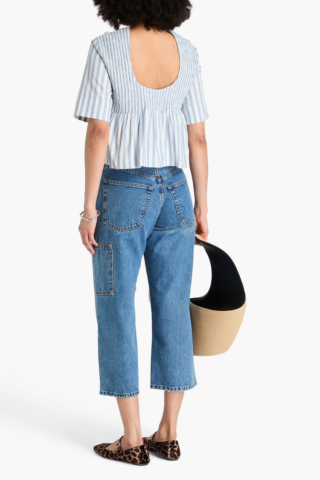 GANNI Striped cotton-poplin top