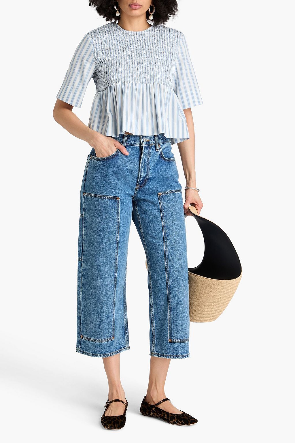 GANNI Striped cotton-poplin top