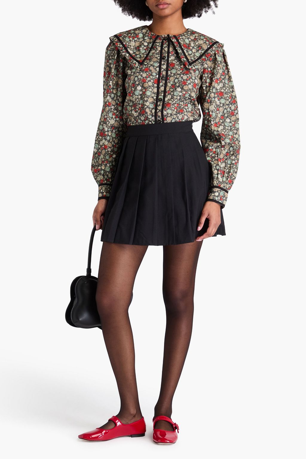 GANNI Ruffled floral-print cotton-poplin shirt