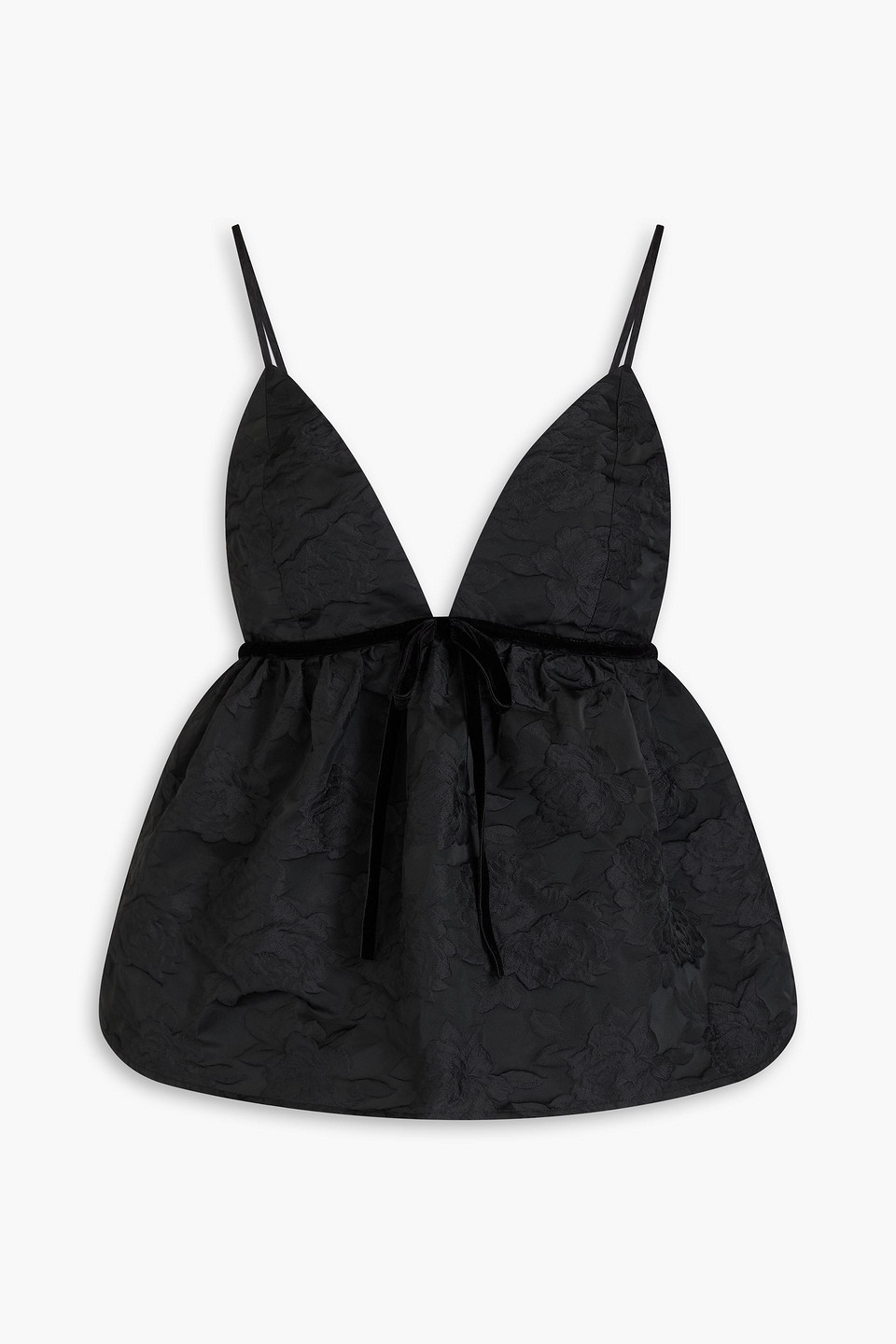 ganni - bow-detailed floral-jacquard top - black - eu 38