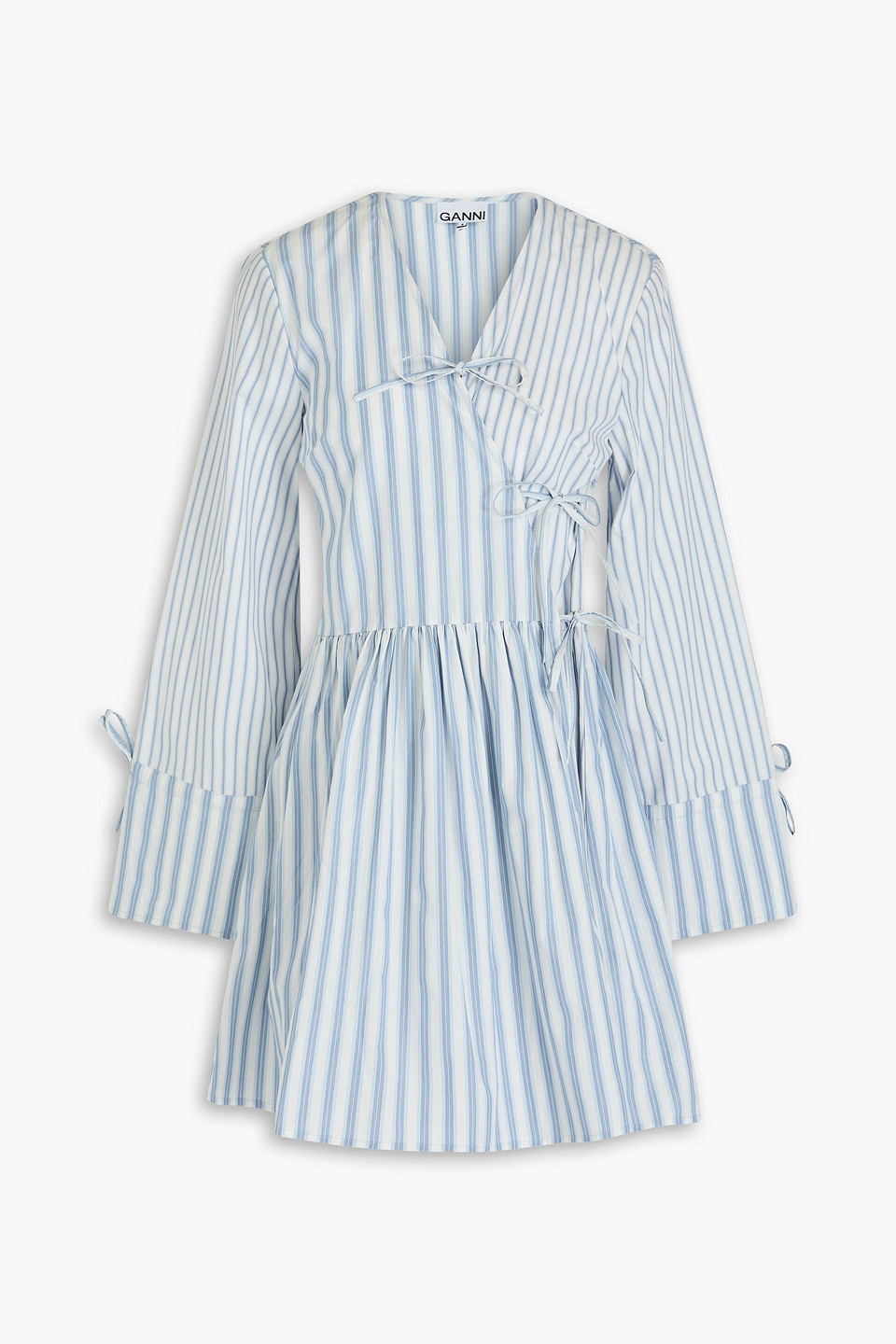 Ganni Tie-detailed Striped Cotton-poplin Mini Wrap Dress | ModeSens Ganni Tie-detailed Striped Cotton-poplin Mini Wrap Dress | ModeSens