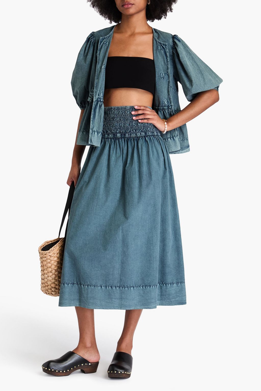 GANNI Cotton-poplin midi skirt