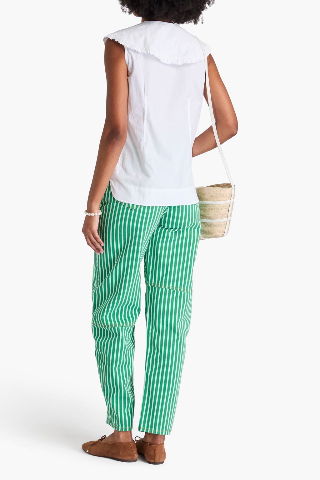 GANNI Ruffled cotton-poplin top