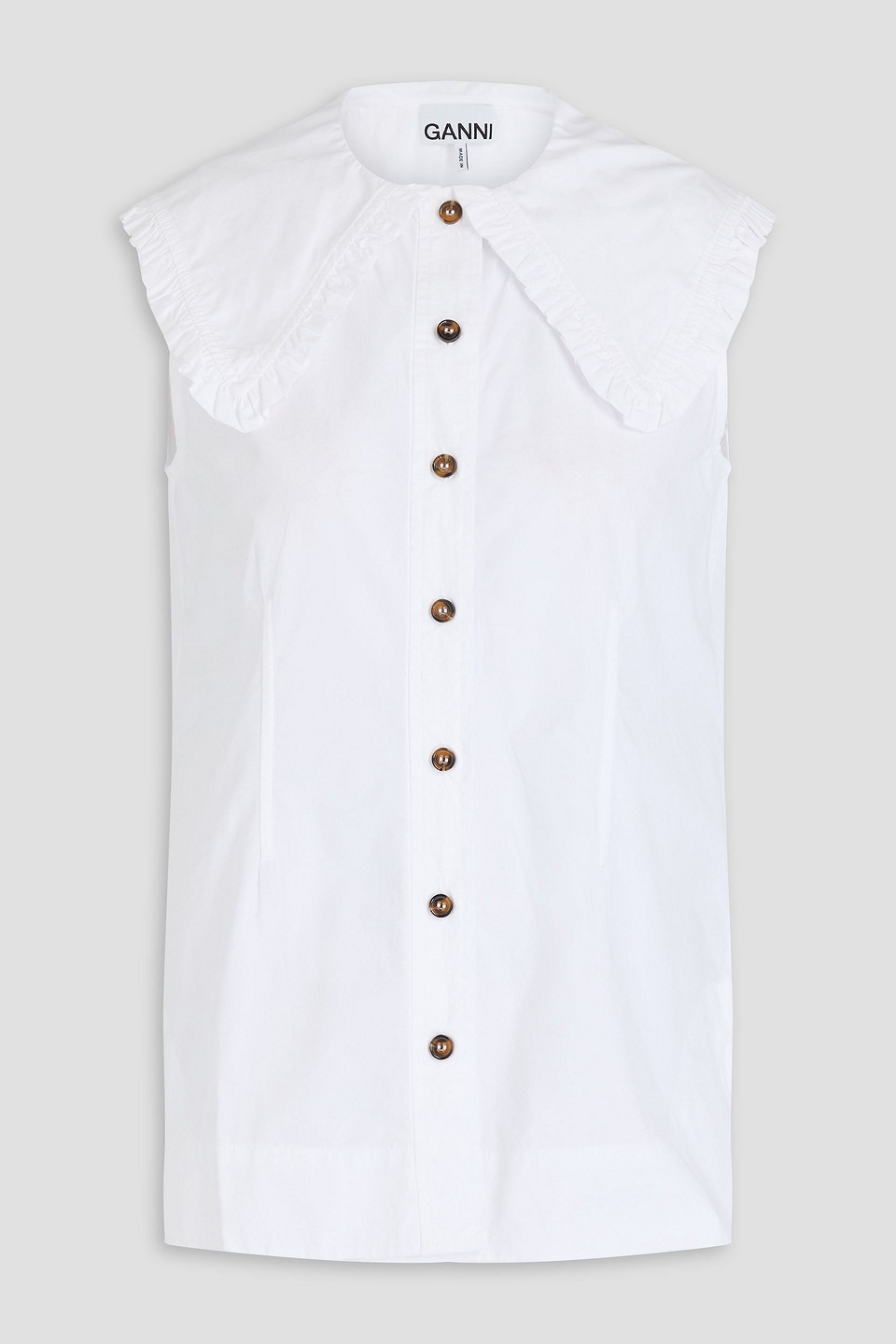 ganni - ruffled cotton-poplin top - white - eu 38