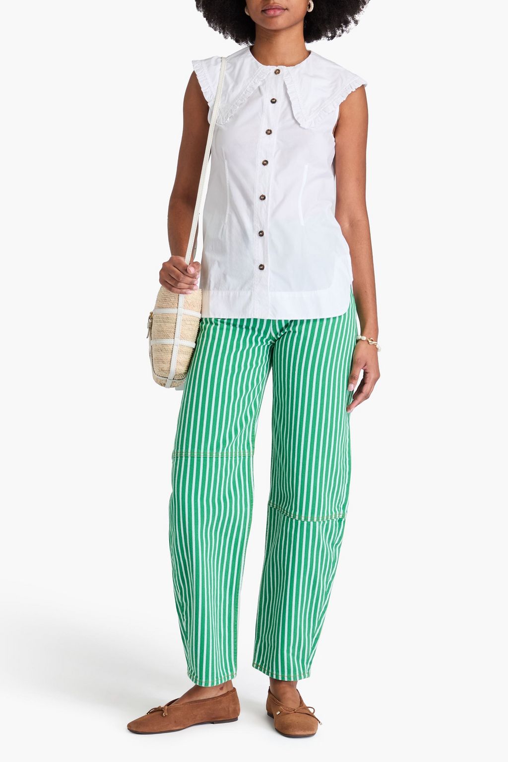 GANNI Ruffled cotton-poplin top