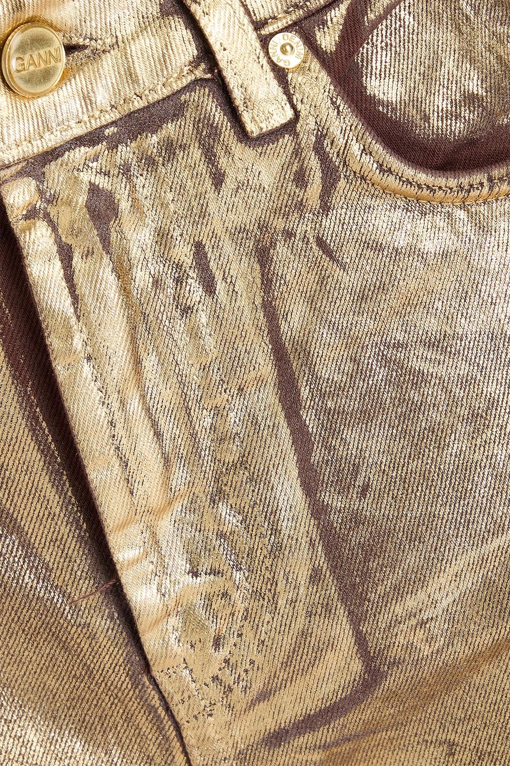 GANNI Hoch sitzende Barrel-Jeans mit Metallic-Beschichtung