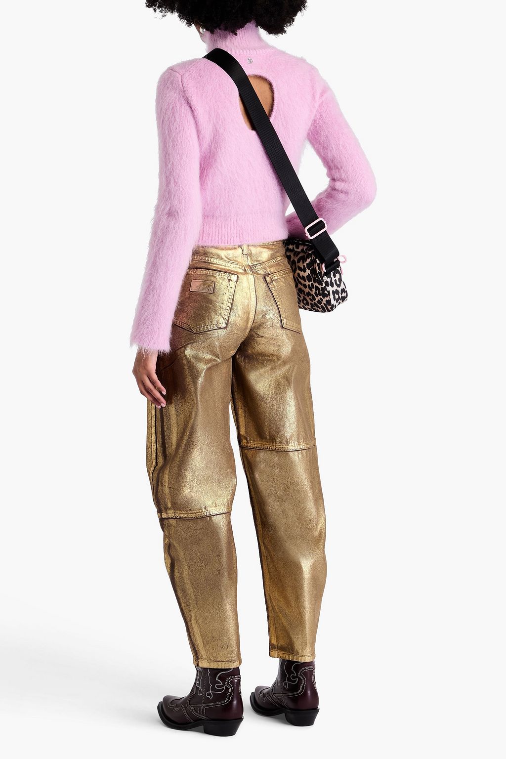 GANNI Hoch sitzende Barrel-Jeans mit Metallic-Beschichtung