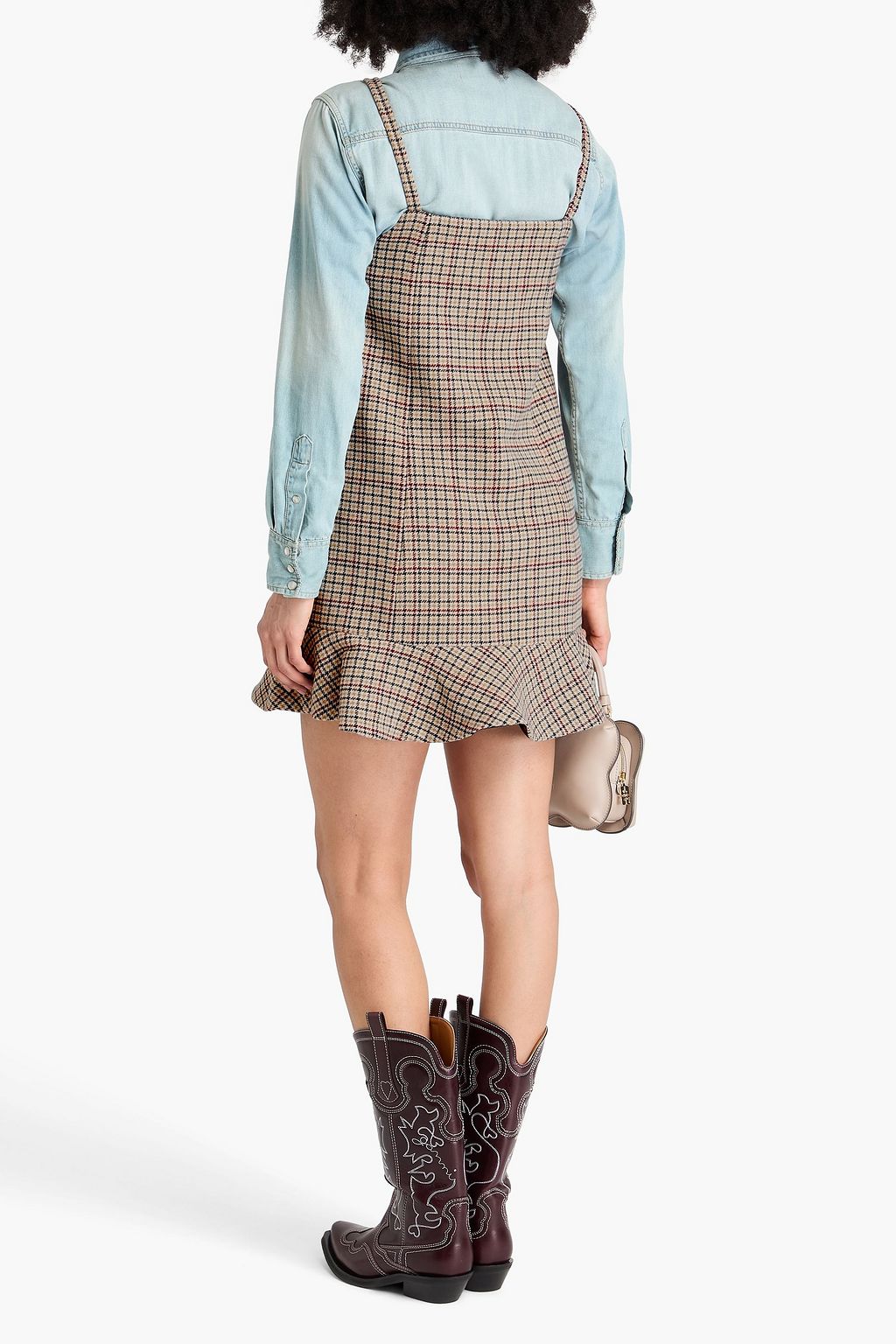 GANNI Checked wool-blend mini dress