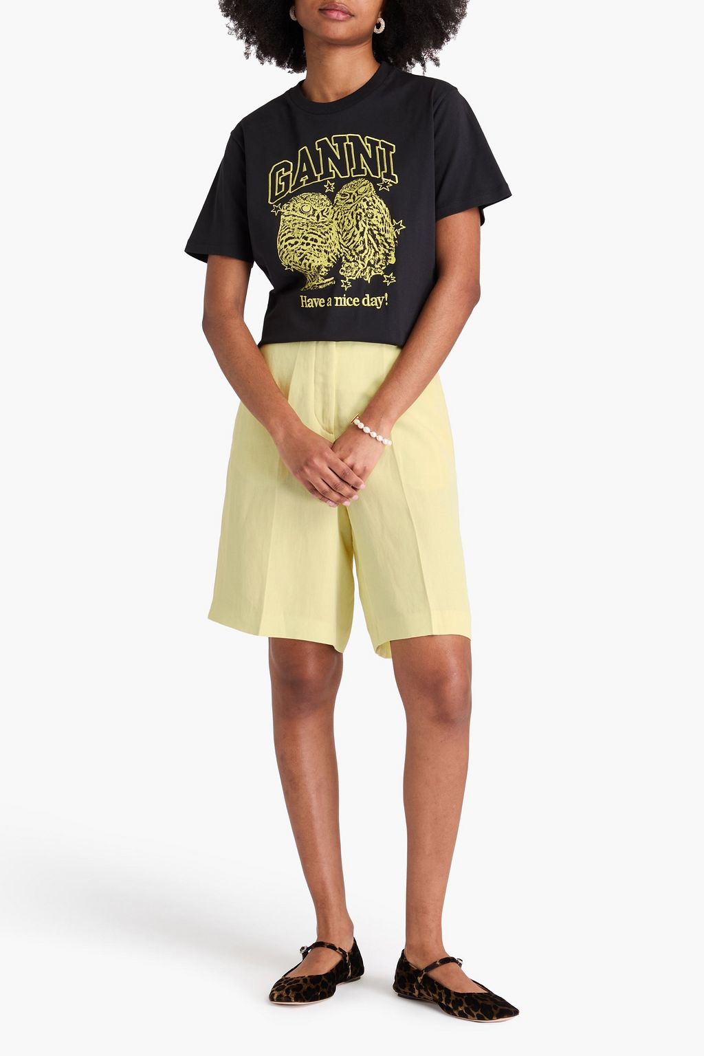 GANNI Printed cotton-jersey T-shirt